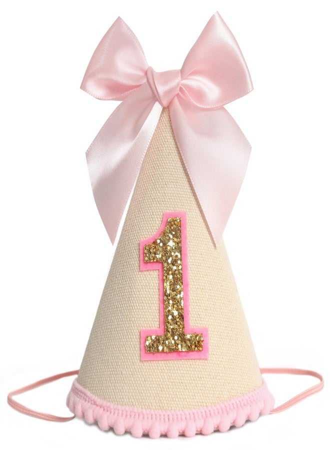 HGFC Pink Bow 1st Birthday Hat For Girl -Pink Girls First Birthday Decorations,Princess Theme Photo Prop,Size: 5.5×3.1 In - Image 1